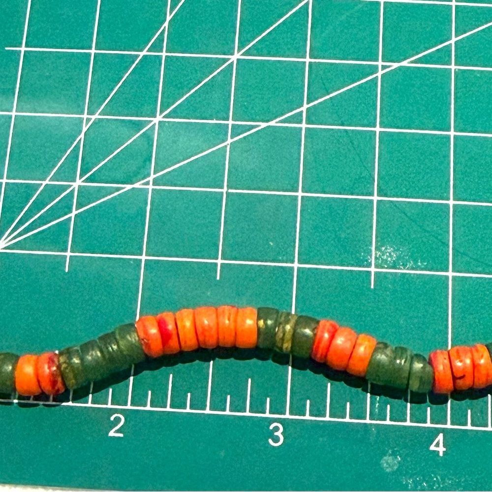 Vintage African Recycled Glass Disc Beads – Orange & Green – 5” Strand